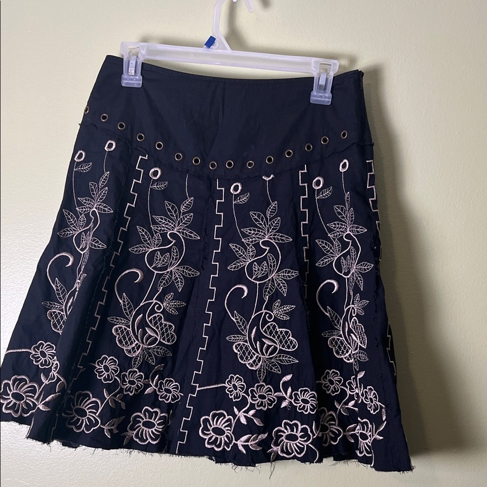 Lucy Paris Black Boho skirt with beige Embroidery zip at the side.